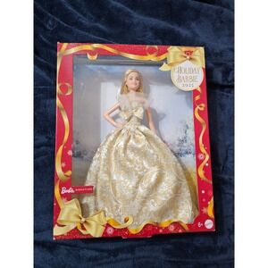 2025 Holiday Barbie Doll # 5 new blonde white and gold dress Mattel  collect